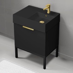 Black 24 inch Small Bathroom Vanity, Modern, Matte Black, Free Standing